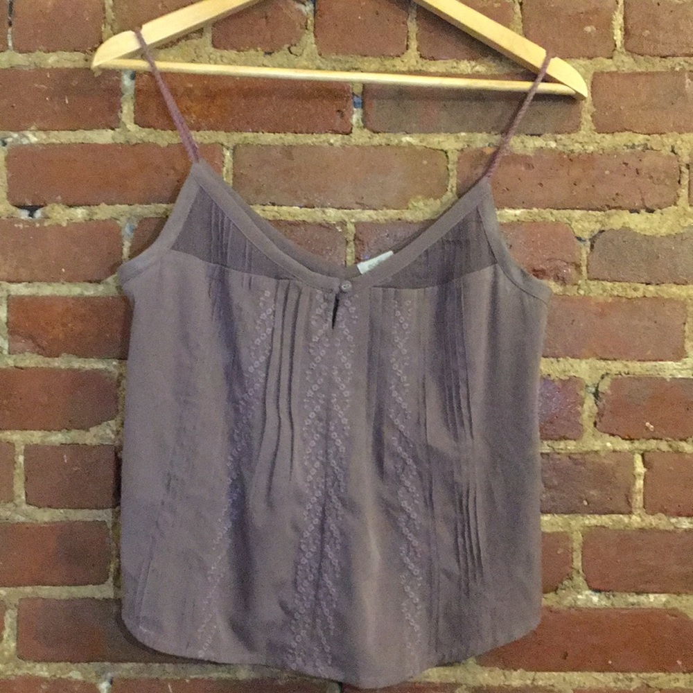 UO grey-purple tank top with floral embroidery